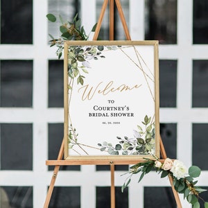 Shower Welcome Sign, Greenery Welcome Poster Template, Bridal Shower Welcome Poster, Baby Shower Sign, Edit with TEMPLETT, WLP-GGE 1779