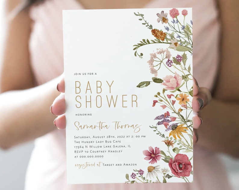 Boho BabyShower Invitation Bohemian Invitation Printable Wildflower Baby Shower Invite Instant Download Edit with TEMPLETT