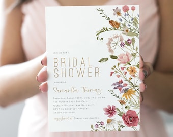 Boho Bridal Shower Invitation, Bohemian Invitation, Wildflower Bridal Shower Invitation, Instant Download, Edit with TEMPLETT, WLP-WIL 4380