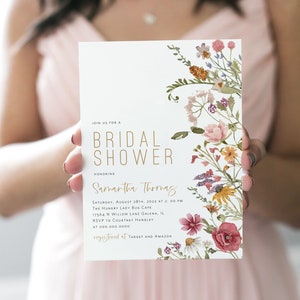 Boho Bridal Shower Invitation, Bohemian Invitation, Wildflower Bridal Shower Invitation, Instant Download, Edit with TEMPLETT, WLP-WIL 4380 image 1