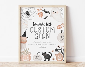 Halloween Custom Sign, (Portrait and Landscape), Cute Halloween Editable Sign Template, Printable Shower Sign, Edit w TEMPLETT, WLP-BLB 5936