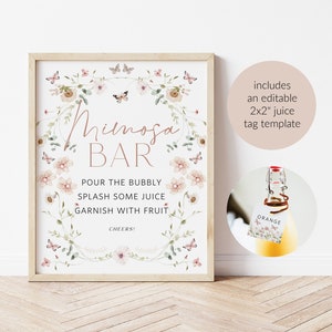 Mimosa Bar Sign Printable, Butterfly Mimosa Bar Template, Shower Mimosa Bar Sign, Instant Download, TEMPLETT, Mimosa Sign, WLP-BUT 5816