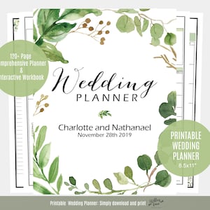 Wedding Planner, Greenery Wedding Planner, Printable Instant Download, DIY planning Organiser, WLP513