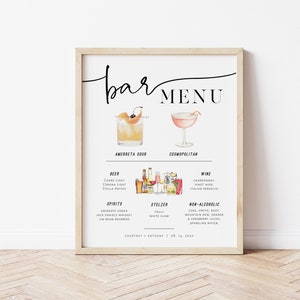 Minimalist Bar Sign, Printable Bar Menu Template, Editable Bar Sign, 4 Sizes, Cocktail Image Bar Sign, Edit w/ TEMPLETT, WLP-PAL 6991