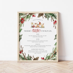 Christmas Bar Menu, Merry Little Cocktail Sign, Printable Cocktail Menu Sign, Editable Christmas Bar Sign, Edit with TEMPLETT, WLP-RCW 6841