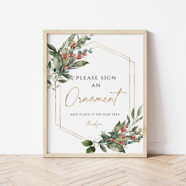 Sign an Ornament, Ornament Guestbook Sign, Christmas Guestbook Sign, Holiday Wedding Sign, Edit with TEMPLETT, WLP-CHG 6768