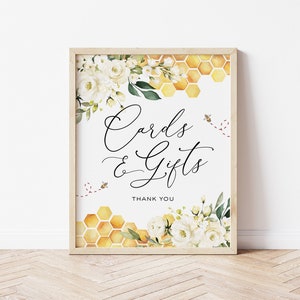 Bee Cards and Gifts Sign, Cards and Gifts Sign Printable, Favors Template, Baby Shower Sign, Edit with TEMPLETT, WLP-FBE 4808 image 1