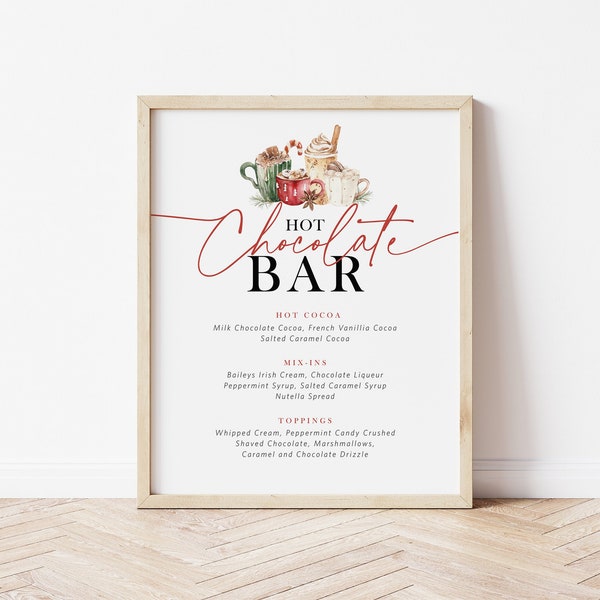 Hot Chocolate Bar Sign, Christmas Hot Cocoa Bar Sign, Editable Bar Menu Sign, Dessert Bar Sign, TEMPLETT, WLP-CMI 6847
