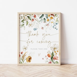 May include: A printable sign with a floral border and the text "Thank you for coming. Please take one." in gold lettering.