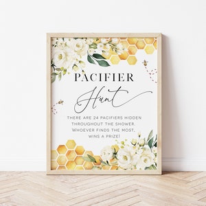 Bee Pacifier Hunt Game, Baby Shower Game Sign, Floral Bee Pacifier Hunt Sign, Pacifier Hunt Sign, TEMPLETT, WLP-FBE 5453