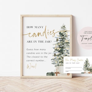 Candy Guessing Game, Guess How Many Candies, Baby Shower Game, Christmas Baby Shower Sign + Cards Set, Edit with TEMPLETT, WLP-GTR 6050