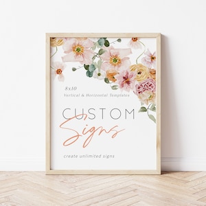 Wildflower Custom Sign, Portrait and Landscape, Floral Editable Sign Template, 8x10, Printable Shower Sign, Edit w TEMPLETT, WLP-SPR 5371 image 1