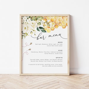 Bee Bar Menu Sign, Honeybee Bar Sign Template, Printable Bar Menu Sign, 8x10, Editable Bar Sign, Edit with TEMPLETT, WLP-FBE 4806