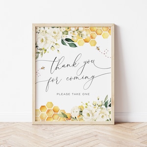 Bee Thank You Favors Sign, Thank you For Coming Sign, Printable BeeThank You Sign, Shower Sign, Edit with TEMPLETT, WLP-FBE 4807 image 1