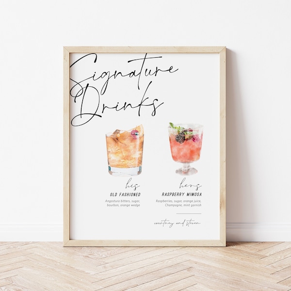 Signature Drinks Sign Template, Editable Signature Drinks, Signature Cocktails Sign, Wedding Bar Menu Sign, TEMPLETT, WLP-SAL 5516