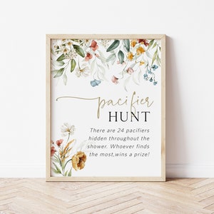 Wildflower Pacifier Hunt Game, Baby Shower Sign, Minimalist  Pacifier Hunt Sign, Find the Pacifiers Game, Floral, TEMPLETT, WLP-DUT 5045