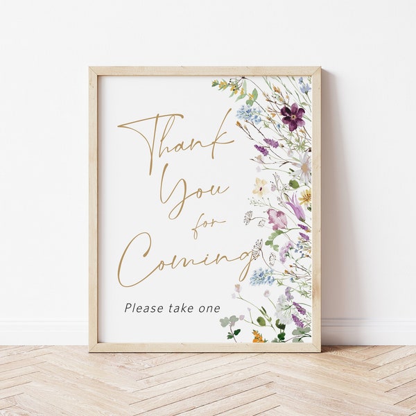 Wildflower Thank You Favors Sign, Thank you For Coming Sign, Printable Thank You Sign, Shower Sign, Edit with TEMPLETT, WLP-PRW 5740