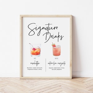 Signature Drinks Sign Template, Editable Signature Drinks, Signature Cocktails Sign, Wedding Bar Menu Sign, TEMPLETT, WLP-SLI 5129