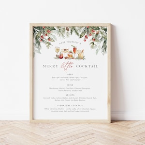 Christmas Bar Menu, Merry Little Cocktail Sign, Printable Cocktail Menu Sign, Editable Christmas Bar Sign, Edit with TEMPLETT, WLP-CMI 6843