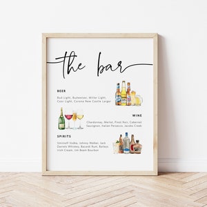 Calligraphy Drinks Sign, Printable Bar Menu Template, Editable Bar Sign, 4 Sizes, Cocktail Image Bar Sign, Edit w/ TEMPLETT, WLP-PAL 5246