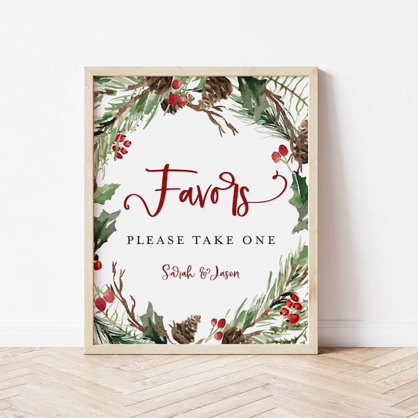 Favors Sign, Christmas Favor Sign Template, Holiday Favors Sign, Edit with TEMPLETT, Wedding Sign, 8x10, Favours Sign, WLP-RCW 6824