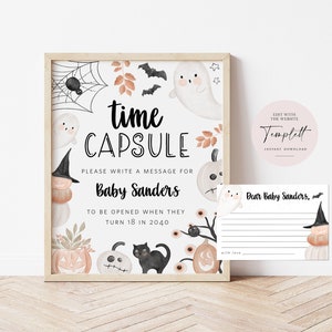 Baby Time Capsule Sign and Note Cards, Printable Time Capsule Writing Cards, Baby Shower Milestone, Cute Halloween, TEMPLETT WLP-BLB 6077