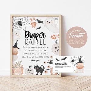 Halloween Diaper Raffle Sign, Spooky Diaper Raffle Sign, Baby Shower Game Sign, Printable Baby Shower Sign, TEMPLETT, WLP-BLB 5938