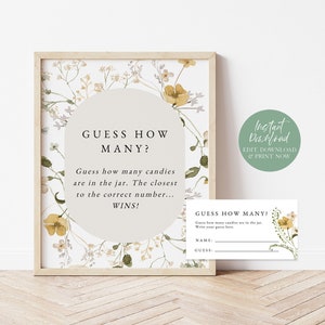 Candy Guessing Game, Guess How Many Candies, Baby Shower Game, Wildflower Baby Shower Sign + Cards Set, Edit with TEMPLETT, WLP-GWI 5097