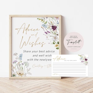 Wildflower Baby Advice Cards, Baby Advice Sign, Boho Advice Cards Template, Baby Advice Sign Printable, TEMPLETT, WLP-PRW 5313