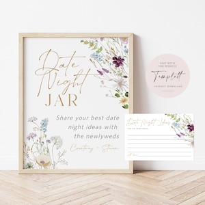 Date Night Ideas, Wildflower Date Jar Sign, Date Night Sign, Floral Date Night Ideas Cards, Bridal Shower Game, TEMPLETT, WLP-PRW 5317