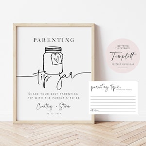 Parenting Tip Jar Sign and Advice Cards, Minimalist Parenting Advice, Modern Tips for Parents Game, Edit with TEMPLETT, WLP-PAL 5626