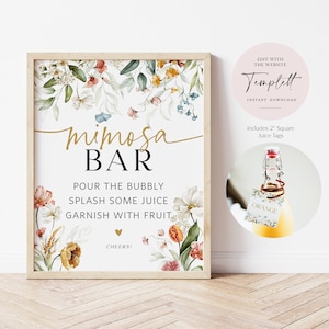 Mimosa Bar Sign Printable, Floral Mimosa Bar Template, Bridal Shower Mimosa Bar Sign, Instant Download, TEMPLETT, Mimosa Sign, WLP-DUT 5791