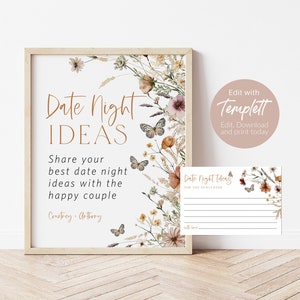Butterfly Date Night Ideas Sign, Bridal Date Night Advice, Date Night Card, Wedding Sign, Bridal Shower Game, TEMPLETT, WLP-FBU 7113