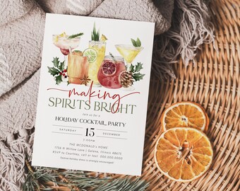 Christmas Party Invitation, Holiday Cocktails Invitation, Adult Christmas Invitation, Making Spirts bright,  Edit with TEMPLETT, WLP4477