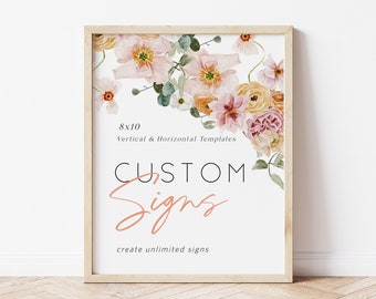 Wildflower Custom Sign, (Portrait and Landscape), Floral Editable Sign Template, 8x10, Printable Shower Sign, Edit w TEMPLETT, WLP-SPR 5371