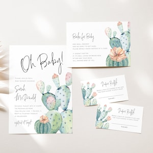 Cactus Baby Shower Invitation, Baby Shower Bundle, Baby Shower Invitation Set, Books for Baby Card, Diaper Raffle, TEMPLETT, WLP-PCA 2413