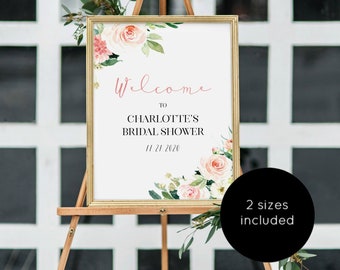 Shower Welcome sign, Pink Welcome Poster Template, Floral Bridal Shower Welcome Poster, Baby Shower Sign, Edit with TEMPLETT, WLP-PIN 922