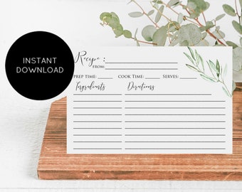 Recipe Card WLP699 Recipe Card Printable Recipe Card Template DIY Recipe Card Instant Download Bridal Shower Recipe Card