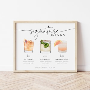 Signature Drinks Sign Template, Editable Signature Drinks, Signature Cocktails Sign, Wedding Bar Menu Sign, TEMPLETT, WLP-PAL 5178