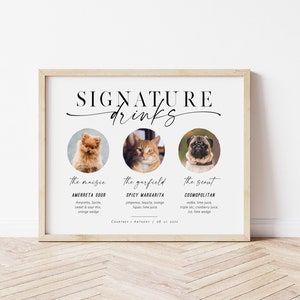 Dog Signature Drinks Sign Template,  Pet Signature Cocktails Sign, Wedding Bar Menu Sign with Pets, Edit with TEMPLETT, WLP-LIN 7103