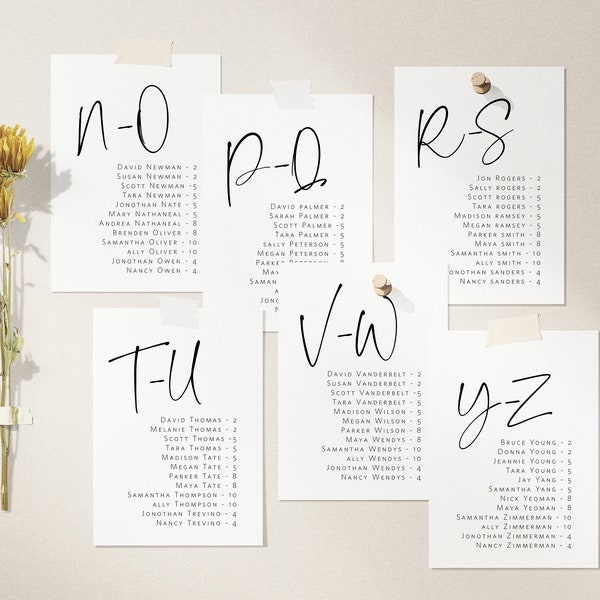 Minimalist Seating Chart Cards,  Alphabet Seating Chart Wedding, Printable Seating Plan, Alphabet Seating Cards, 2 Sizes, WLP-PAL 6702