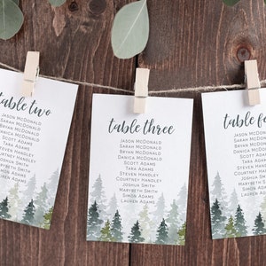 Pine Trees Seating Chart Cards,  Seating Chart Wedding, Winter Seating Plan, Seating Template, Edit with TEMPLETT, WLP-PTR 3876