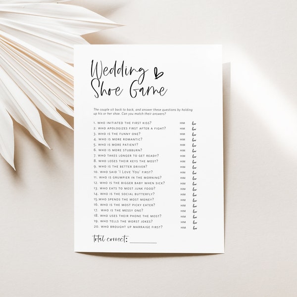 Wedding Shoe Game, Fun Couples Game, Minimalist Couples Shoe Game, 100% Editable Text, Edit with TEMPLETT, WLP-SIL 5423