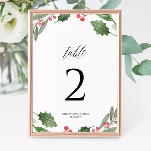 Christmas Table Numbers, Printable Table Numbers, Christmas Party Table Numbers,Instant Download, WLP1217