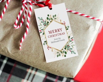 Christmas Wreath Tag Template, Rustic Christmas Gift Tags, Personalized Christmas Tags, Holiday Gift Tags, TEMPLETT, WLP-CHT 3776