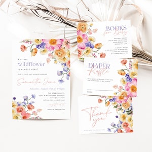 Wildflower Baby Shower Bundle, A Little Wildflower Invitation, Baby Shower Invitation, Books for Baby, Diaper Raffle, TEMPLETT, WLP-FLI 5590