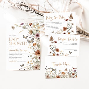 Butterfly Baby Shower Invitation, Baby Shower Bundle, Fall Butterfly Invitation, Books for Baby, Diaper Raffle, TEMPLETT, WLP-FBU 5997