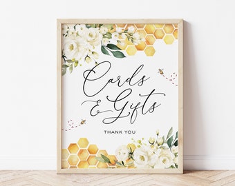 Bee Cards and Gifts Sign, Cards and Gifts Sign Printable, Favors Template, Baby Shower Sign, Edit with TEMPLETT, WLP-FBE 4808