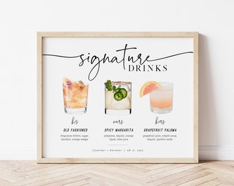 Signature Drinks Sign Template, Editable Signature Drinks, Signature Cocktails Sign, Wedding Bar Menu Sign, TEMPLETT, WLP-PAL 5178