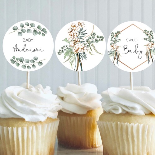 Greenery Baby Shower Cupcake Toppers Printable Cupcake - Etsy